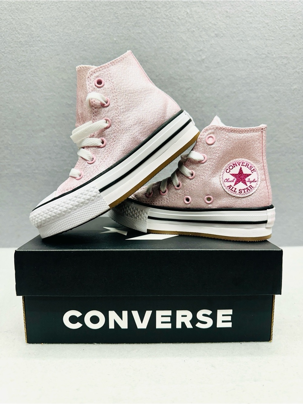 Converse Sneakers Girls KID Size 12 Pink Glitter CTAS EVA High Top A17128F NIB